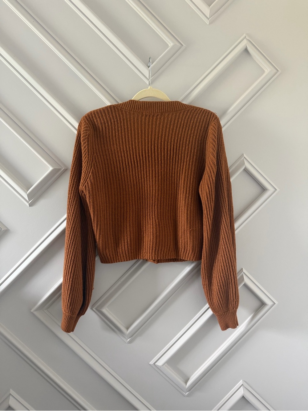 SHEIN Cropped Ribbed Button-Front Cardigan - Rust Brown - Picture 2 of 3
